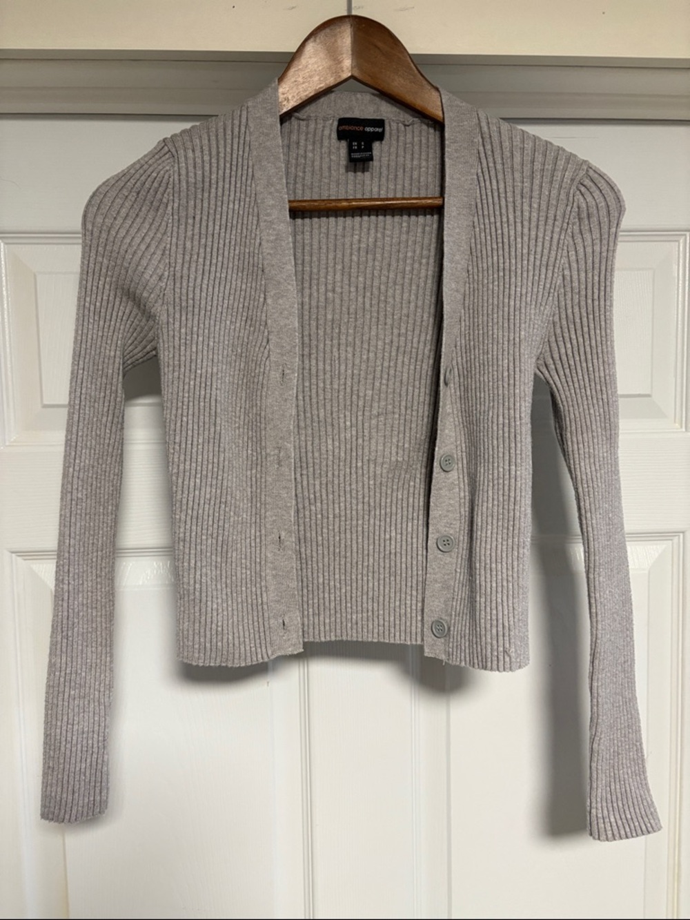 Ambiance Light Gray Ribbed Button-Front Cardigan